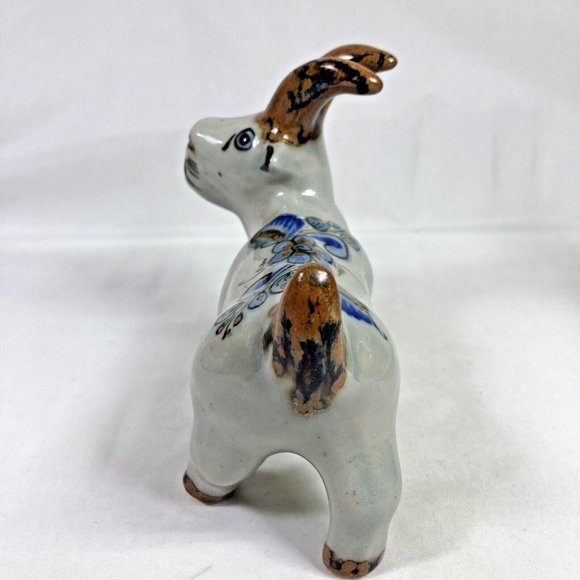 Tonal El Palomar Mexico Pottery Horned Billy Goat Figurine Floral Blue Butterfly - Picture 4 of 14